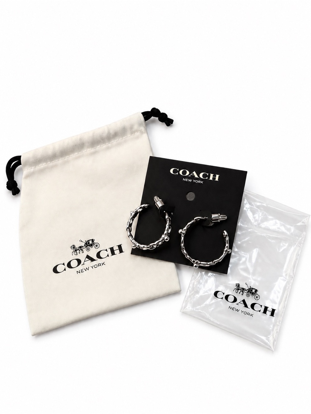 Coach Silver-Tone Hoop Earrings with Signature Pouch